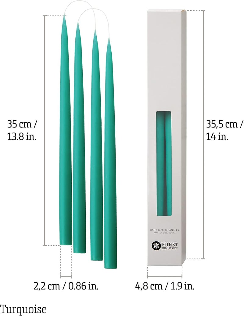 Kunstindustrien ® Taper Candles – Set of 4, 13.8" – Made in Denmark, Long Burning Candles 15h, Unscented & Smokeless Candlesticks – Elegant Tall Candles for Weddings, Dinners & Home Decor (Turquoise) - Image 2